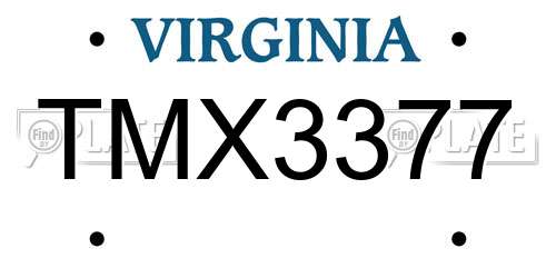 TMX3377 Virginia License Plate