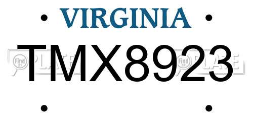 TMX8923 Virginia License Plate