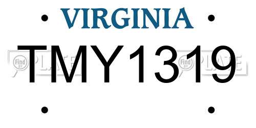 TMY1319 Virginia License Plate