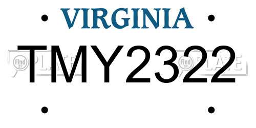 TMY2322 Virginia License Plate