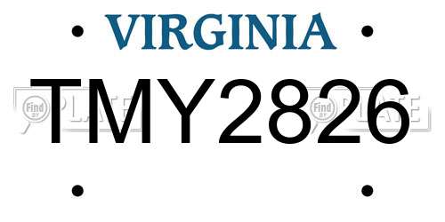 TMY2826 Virginia License Plate
