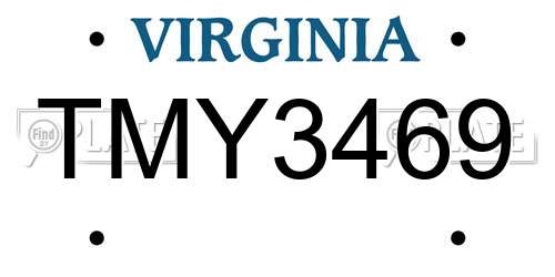 TMY3469 Virginia License Plate