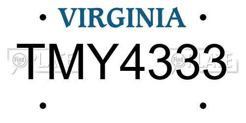 TMY4333 Virginia License Plate