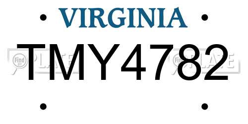 TMY4782 Virginia License Plate
