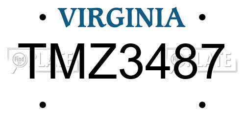 TMZ3487 Virginia License Plate