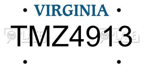 TMZ4913 Virginia License Plate