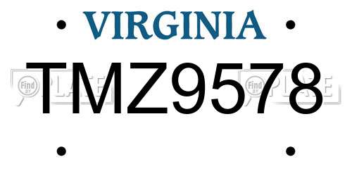 TMZ9578 Virginia License Plate