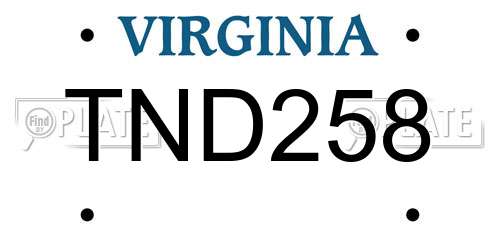 TND258 Virginia License Plate