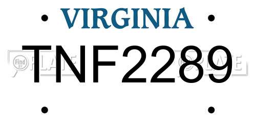 TNF2289 Virginia License Plate