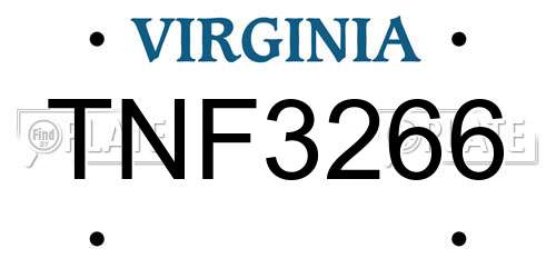 TNF3266 Virginia License Plate