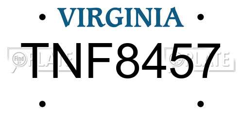 TNF8457 Virginia License Plate