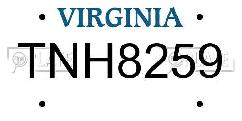TNH8259 Virginia License Plate