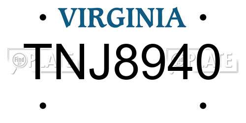 TNJ8940 Virginia License Plate