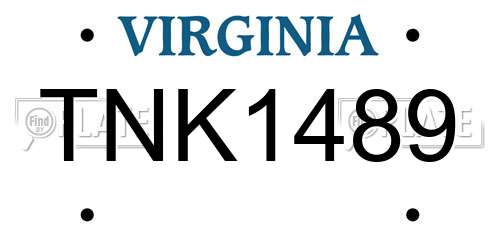 TNK1489 Virginia License Plate