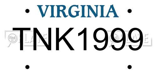 TNK1999 Virginia License Plate