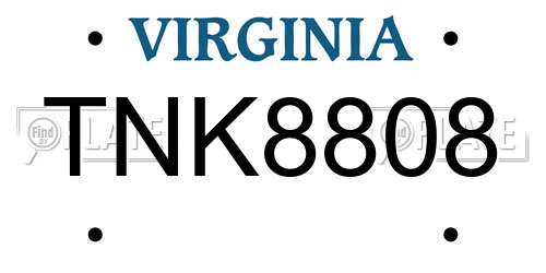 TNK8808 Virginia License Plate