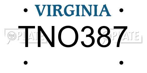 TNO387 Virginia License Plate