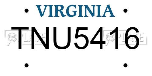 TNU5416 Virginia License Plate