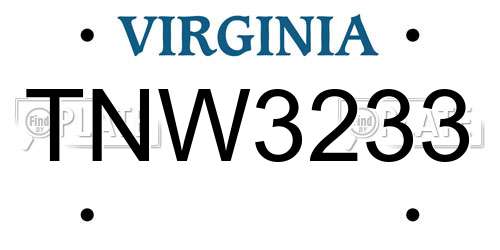 TNW3233 Virginia License Plate