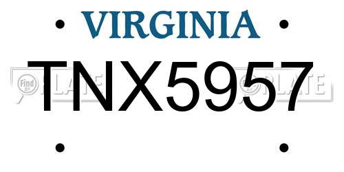 TNX5957 Virginia License Plate