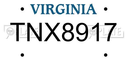 TNX8917 Virginia License Plate