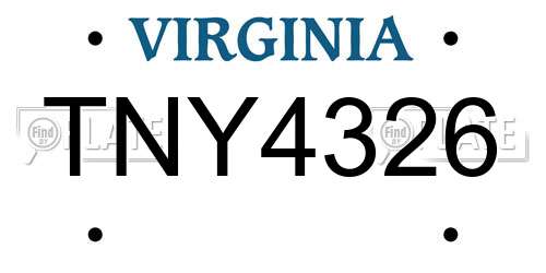 TNY4326 Virginia License Plate