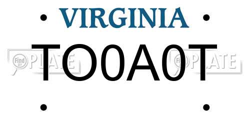 TO0A0T Virginia License Plate