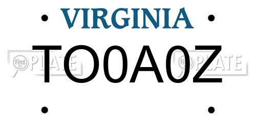 TO0A0Z Virginia License Plate