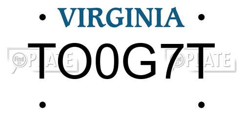 TO0G7T Virginia License Plate