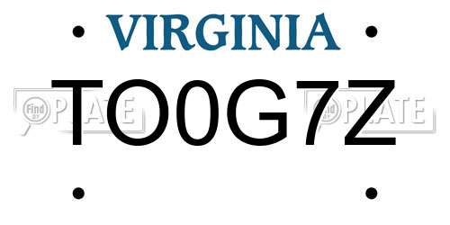 TO0G7Z Virginia License Plate