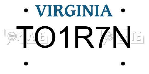 TO1R7N Virginia License Plate