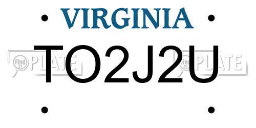 TO2J2U Virginia License Plate