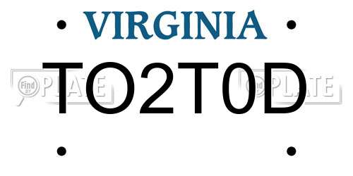 TO2T0D Virginia License Plate