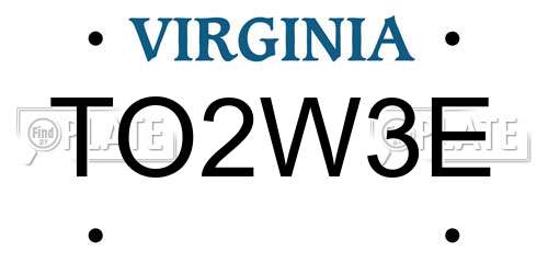 TO2W3E Virginia License Plate