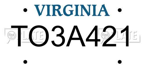 TO3A421 Virginia License Plate