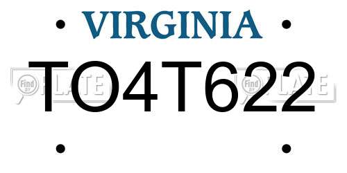 TO4T622 Virginia License Plate