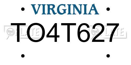 TO4T627 Virginia License Plate