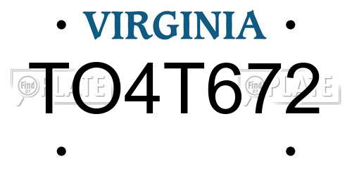 TO4T672 Virginia License Plate