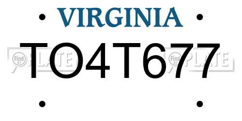 TO4T677 Virginia License Plate