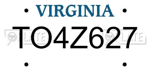 TO4Z627 Virginia License Plate