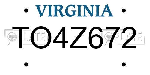 TO4Z672 Virginia License Plate