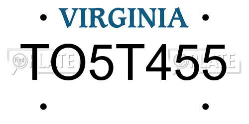 TO5T455 Virginia License Plate