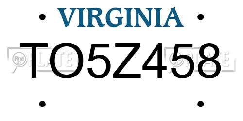 TO5Z458 Virginia License Plate