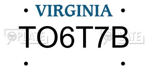 TO6T7B Virginia License Plate