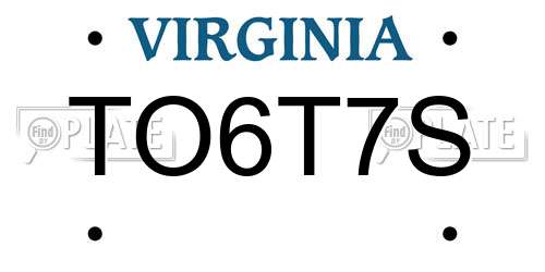 TO6T7S Virginia License Plate