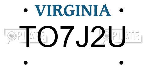 TO7J2U Virginia License Plate