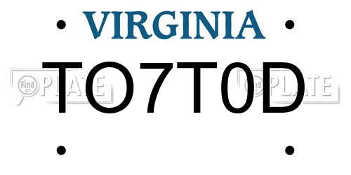TO7T0D Virginia License Plate