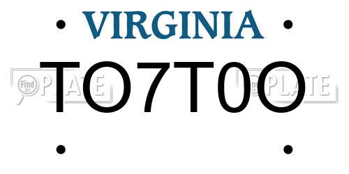 TO7T0O Virginia License Plate