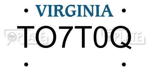 TO7T0Q Virginia License Plate