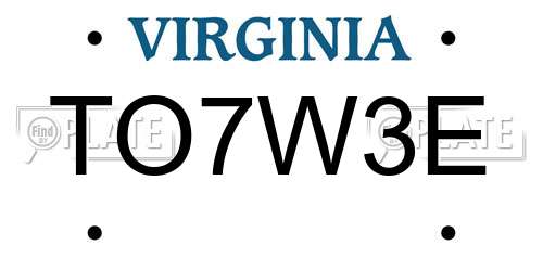 TO7W3E Virginia License Plate
